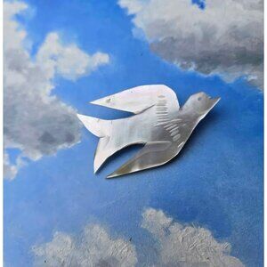 Carved Mother of Pearl Dove Brooch: Vintage White Shell Bird Pin